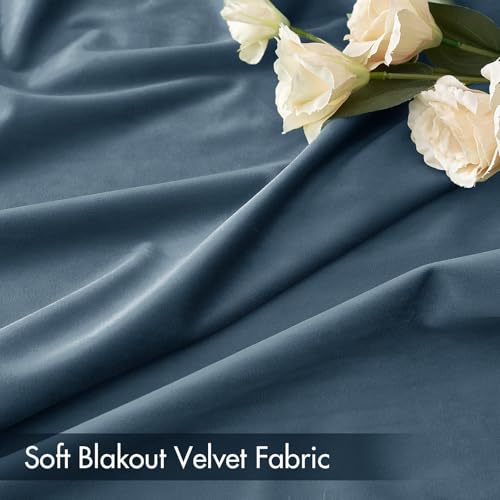 Image of MIULEE Dark Slate Blackout Velvet Curtains Drapes 84 Inch Long 52 inchx84 inch | Luxurious Bedroom Living Room Decor, Room Darkening, Thermal Insulated, Rod Pocket Design, Super Soft Fabric