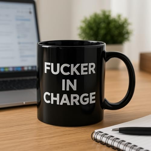 Island Dogs Taza Gigante Divertida Negra 'In Charge' miniatura 2