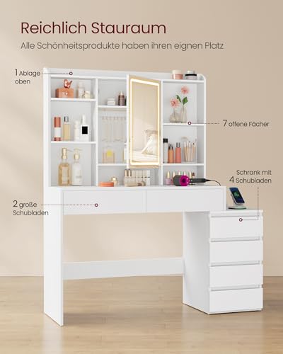 VASAGLE Schminktisch mit LED-Beleuchtung, 40 x 124,7 x 145 cm – Ansicht 3