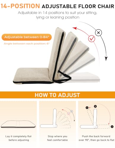 Image of FASTMOMENT Floor Chair with Back Support Adjustable Meditation Chair with 14 Positions Portable Ground Seating for Adults Foldable Floor Seat for Meditation Yoga (Thicker Sponge Version, Coffee)