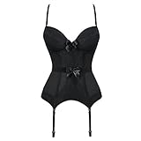 Grebrafan Punk Padded Cups Lace Underwired Corset with Suspender Straps (US(10-12) XL, Black)