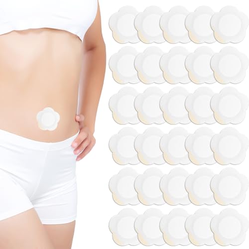 30pcs Castor Oil Pack Wrap for Belly Button, Self-Adhesive Castor Oil Patches Cover Patch Organic Disposable Spunlace Cloth Highly Absorbent Pads with Cotton, Oil Not Included (White)