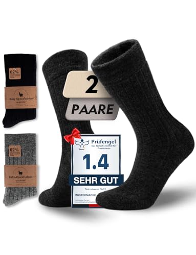 Juclise Socken aus Alpakawolle für Damen und Herren warme feuchtigkeitsableitende Crew-Socken zum Wandern(Klassisches Schwarz+Dunkelgrau 42-47)