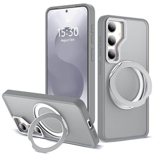 Image of for Samsung Galaxy S25 Plus Case with 360Rotatable Magnetic Ring Stand Compatible with Mag-Safe Military Protection Shockproof Matte Translucent Phone Cases for Galaxy S25+,Gray