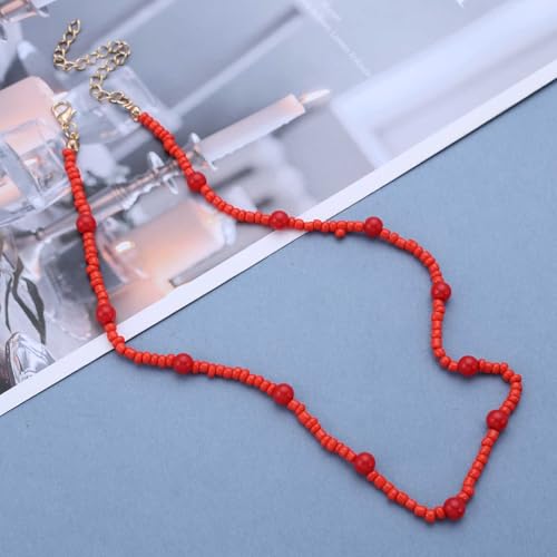 Iaceble Boho Colar gargantilha de contas vermelhas colar de contas de semente colar de contas de arr