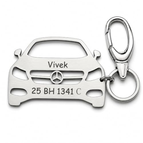 Image of Personalized Stainless Steel Key Chain /Key Ring | Durable, Compatible with All Models | Customized Car Number Plate | Ideal Gift for Him (Silver)