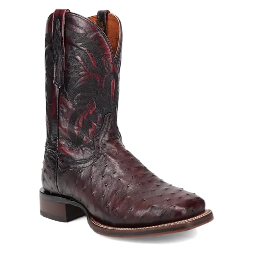 Dan Post Black Cherry/Black Cherry Alamosa 11 inch Shaft Men's Broad Square Toe Full Quill Ostrich Boots DP50122