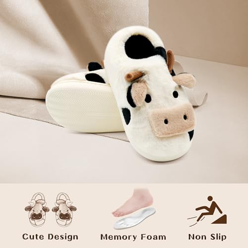 Cute Cow Slippers for Women Men, Fuzzy Cartoon Animal Slippers, Funny Indoor Bedroom Kawaii Plush Cozy Slipper4