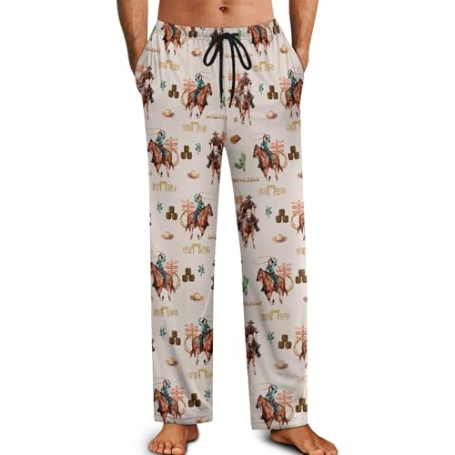 JKDY Western Cowboy Mens Pajama Bottoms, Pajama Pants Mens Soft lounge sleep pants with Pockets Drawstring