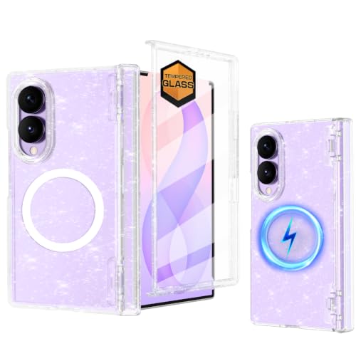 Shecaset for Galaxy Z Fold 8 Case,[Compatible with MagSafe][Built-in Screen Protector] Hard PC Hinge Protection Slim Fit Shockproof Girls Case for Samsung Galaxy Z Fold 8,Shiny Glitter