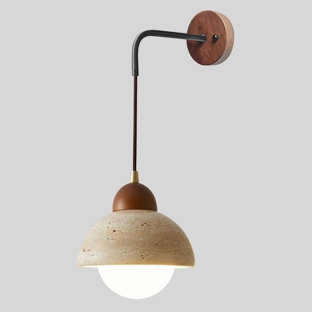 LUOYAOB Mid Century Modern Yellow Travertine Wall Sconce Japanese Minimalist Natural Stone Wall Light for Bedroom Living Room Hallway Entryway Decorative Lighting