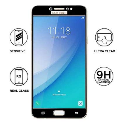 Image of Screen Protector for Samsung Galaxy C7 Pro (Black) Tempered Glass Edge-to-Edge 6D Screen Guard With Installation Kit
