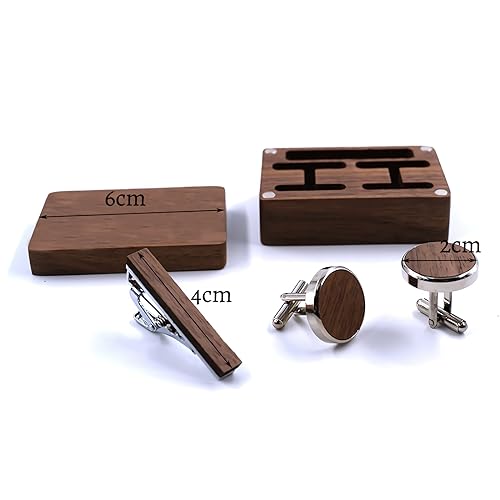 Conjunto de Mancuernillas y Pin de Madera de Nogal Negro para Hombre miniatura 5