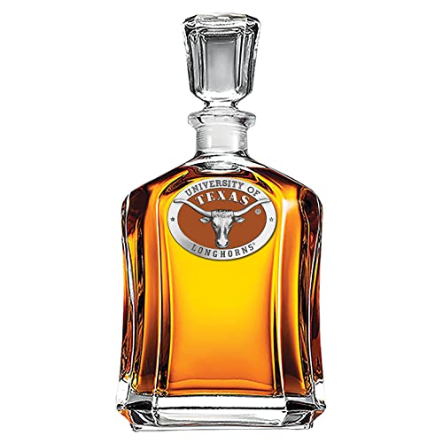 Image of University of Texas Longhorns Capitol Decanter with Enamel | 24 OZ Liquor Pourer | Expertly Crafted Pewter Glass