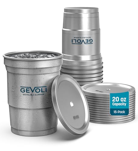 Gevoli Recyclable Aluminum Cups (20 Oz.) with Lids (15 Sets)