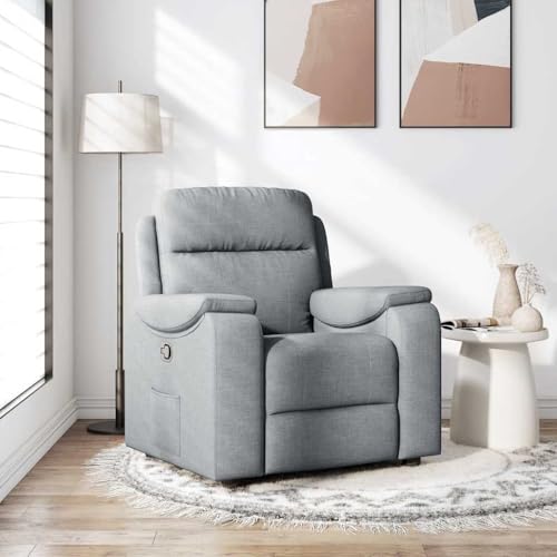 IKAYAA Sillón Reclinable Moderno Gris Claro, Reposapiés Ajustable Manual, Asiento y Reposabrazos de Tela, Estructura de Madera y Metal, para Dormitorio, Salón y Cine en Casa