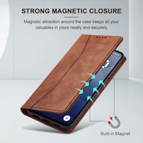 Image of Jasonyu Case for Nothing Phone 3a, PU Leather Wallet Case [Shockproof] [Magnetic] [Card Holder] [Stand Function] Flip Case (Brown)