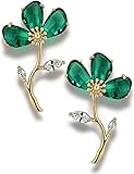 Green Flower Earrings with Stud, Statement Gold Dangle Earrings for Women Trendy Drop Earrings Gift