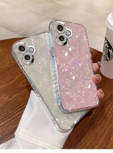 Image of mobistyle Silicone Designed for iPhone 16 Plus | Camera Lens Protection |Heart Pattern Print Design for Women Teen Girls Phone Back Cover Case (Heart Pink)