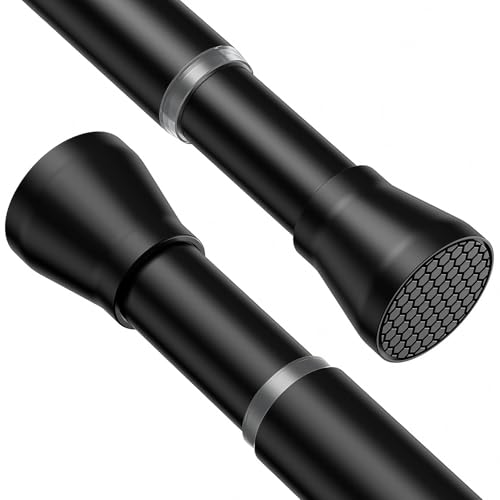 Shower Curtain Pole 115-195cm 1Pcs Extendable Curtain Poles No Drilling Black Tension Rods for Curtains Non-Slip Shower Curtain Rail Non-Rust for Wardrobe，Window and Bathroom