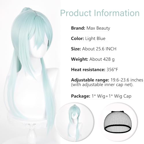 Image of LABEAUTE Subaru Hoshina Cosplay Wig Long 27.56 inch Light Blue Straight Wig for Women Anime Halloween Costume Party