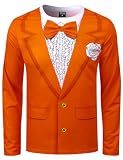 Funny World Orange Tuxedo Shirts for Men, Orange Long Sleeve, XX-Large