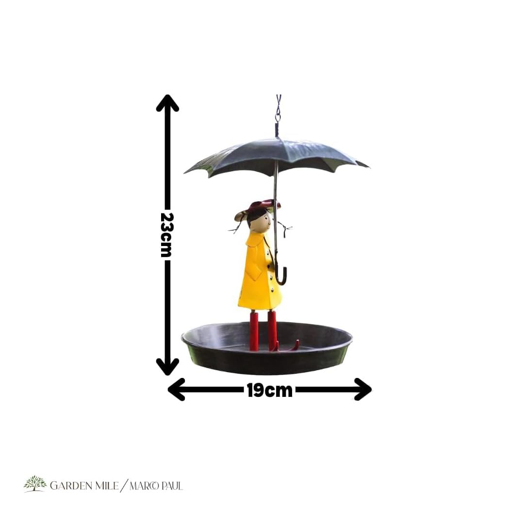 Garden Mile Hanging Metal Bird Feeder, Decorative Umbrella Girl Bird Seed Tray for Garden - Image 3