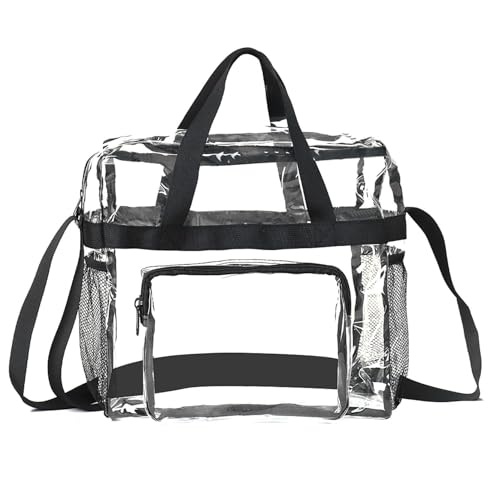 Bolsa transparente para estadio, bolsa de PVC transparente, bolsa de playa para compras, deportes, viajes, estadio, Black, Refer to description