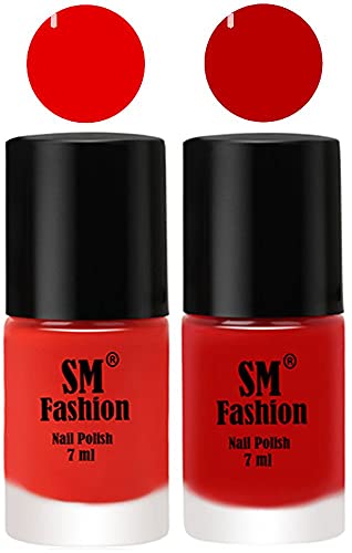 Image of Long Lasting Nail Polish | Nail Paint Combo 7 ml Each) - Set of 2 Fire Orange-Red