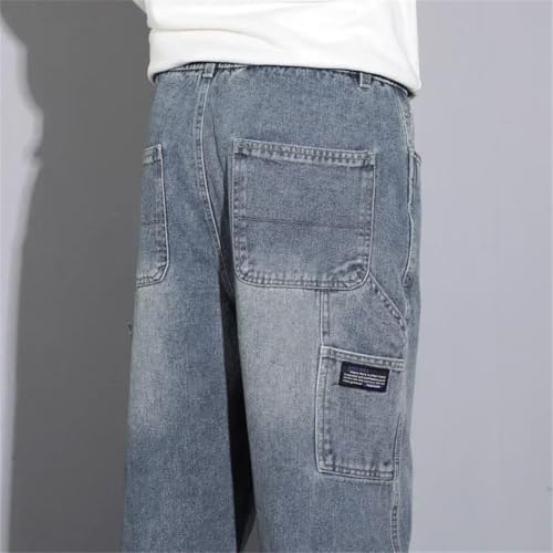 Men's Jeans Hip-Hop Loose Straight Multi-Pocket Workwear Denim Trousers3