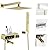10" Square Rainfall Bathtub and Shower Trim Systems with Rotating Handheld Sprayer, Foldable Tub Spout, Wall-Mounted, Solid Brass Valve with Shampoo Platform- Brushed Gold (Square, Brushed Gold)