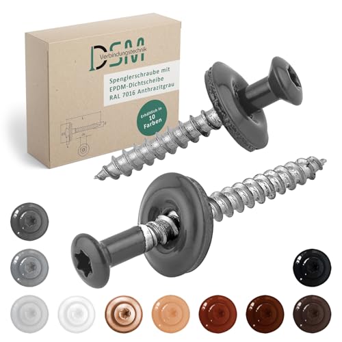 DSM | Spenglerschrauben Anthrazit 4 5 x 25 mm | Edelstahl A2 lackiert RAL 7016 | mit EPDM-Dichtscheibe (15 mm) | TX-Antrieb | ähnl. DIN 7995 / DIN 9171 | Trapezblechschraube | 25 Stück