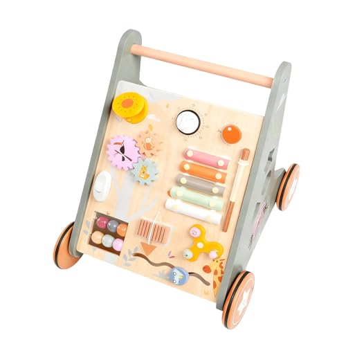 Portador de Madera | Mango Ajustable Juguete Silencioso - Andador para Equipado con Ruedas | Para el Aprendizaje de Caminar en Casa en Interior y Aula