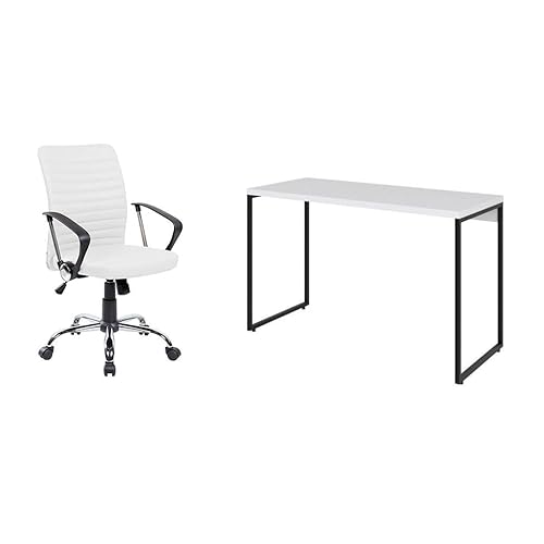 Conjunto de Mesa Studio 120 cm com Cadeira de Escritório Diretor Giratória Oslo Branca