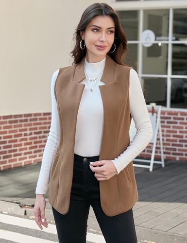 IDEALSANXUN Wool Long Vest for Women Sleeveless Blazer Fall Winter Jackets Trendy Open Front Cardigan Trench Coat Outerwear3