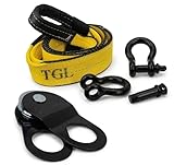 TGL Off Road Recovery Kit, Snatch Block Kit - 10 Ton Snatch Block Pulley, 3" x8' Heavy Duty Tree Saver Strap with Loops, 2 Pack 3/4" D Ring Shackles. Perfect Winch Recovery Kit