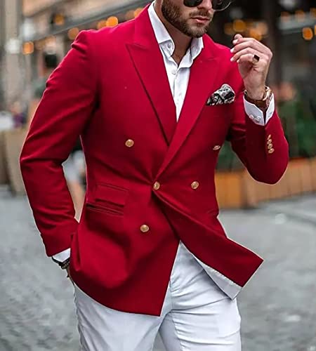 Men's Red Double Breasted Blazer Slim Fit Separate Jacket Peaked Lapel Suit Formal Wedding Blazer for Dinner(Only 1 Jacket)2