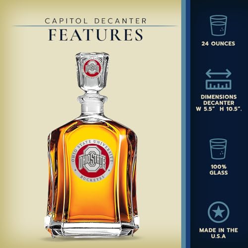 Image of Heritage Pewter Ohio State Capitol Decanter | 24 OZ Whiskey Decanter for Liquor with Airtight Stopper | Expertly Crafted Pewter Glass Clear