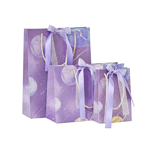 EROSTIMO 手提げ ラッピング 袋 紙袋 ギフトバッグ ギフト包装 プレゼントラッピング包装 ギフト用手提げ 3枚セット おしゃれ クリスマス バレンタイン 母の日 父の日 (紫)