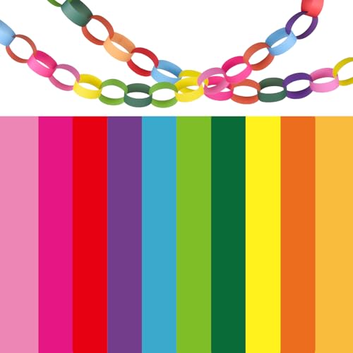 Morcheiong 600Pcs Paper Chains Bright Color Paper Strips for Classroom Home Party Decoration Supplies