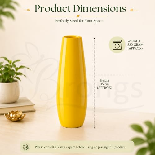 Image of Vastu Yellow Vase | Height - 35 cm Approx | Decorative Pot for Home & Office | Feng Shui Showpiece for Positive Energy, Prosperity & Good Luck | Resin Table Decor Gift
