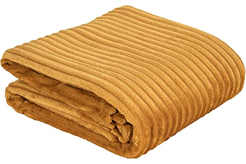 Euromat Flanell Mikrofaserdecke Kuscheldecke Decke Bettüberwurf Streifen 150x200 cm Honiggelb