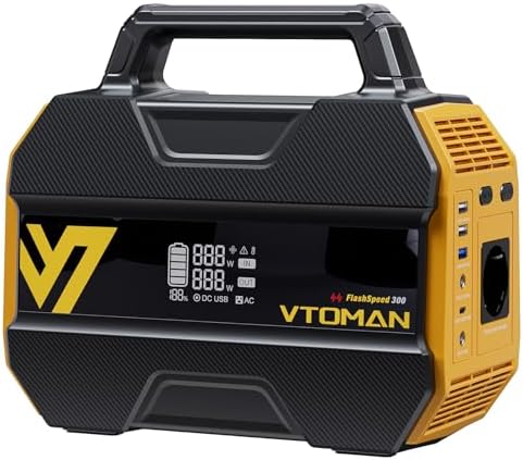VTOMAN FlashSpeed 300 Tragbare Powerstation – 300W (600W Spitze), 230Wh | LiFePO4 Akku, Reinem Sinuswellen, 100W USB-C Schnellladung, Integrierte LED-Leuchte, Solargenerator für Ca