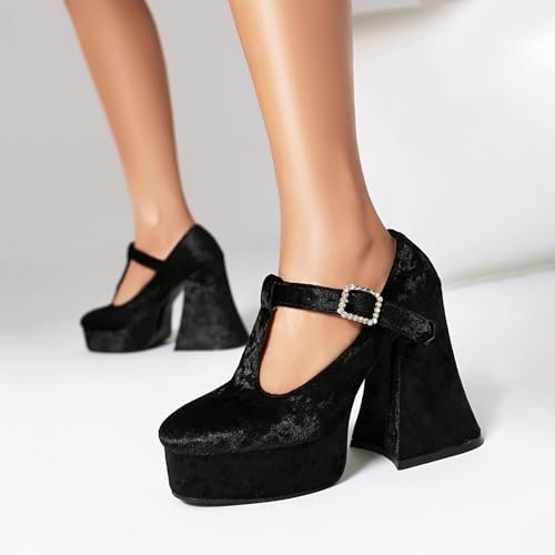 Image of KOKOMOMO Womens Lace Flower Heels Goth Platform Shoes Chunky High Heel Mary Janes Gothic Shoe