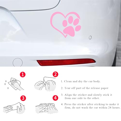 Image of DXNQ Pet Dog Paw Puppy Love Heart Vinyl Decal, 4.6 inch 3.7 inch Heart with Dog Paw Print Reflective Bumper Sticker, Cute Waterproof Puppy Footprint Heart Decal for Window Laptop Wall (Pink)