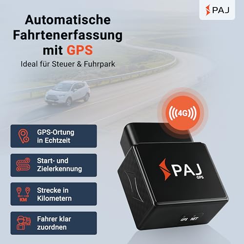 PAJ GPS elektronisches Fahrtenbuch, finanzamtkonform, lückenlos & manipulationssicher, OBD2 Stecker, automatische GPS Aufzeichnung, Global SIM Karte, Auto, LKW UVM
