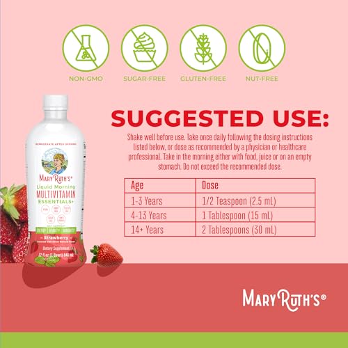 Image of MaryRuth's Liquid Morning Multivitamin Essentials+ | Vitamin A C D E B6 B12 Biotin Zinc | Mens Womens Multivitamin | Immune Support | Beauty | Sugar Free | Vitamins for Ages 1+ | Vegan | 32 Fl Oz