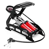 Audew Dual-Cylinder Foot Pump, Portable Floor Pump with Accurate Pressure Gauge & Smart Valves, 160PSI Air Pump for Bicycles, Motorcycles, Cars, Balls and Other Inflatables