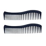 Amelia Beauty 8in Black Plastic Detangling Wave Comb, 2 Pack, Made in USA, Professional Grade, Portable Salon Barber Shop Hair Styling Tool