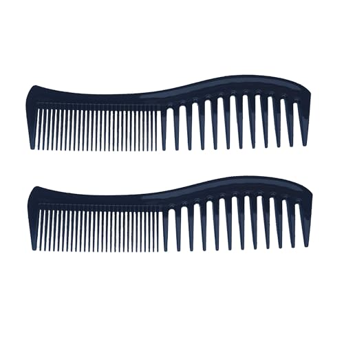 Amelia Beauty 8in Black Plastic Detangling Wave Comb, 2 Pack, Made in USA, Professional Grade, Portable Salon Barber Shop Hair Styling Tool